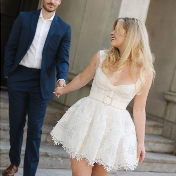 Zimmermann White Mini Babydoll Dress with Sweetheart Neckline for Bride - Picture 3 of 4